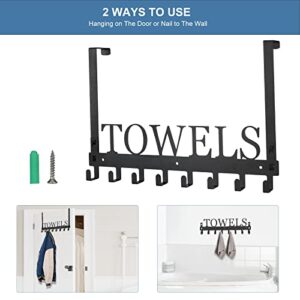 Azmoncy Over The Door Hooks, Towel Rack for Bathroom Towel Holder for Hanging Heavy Duty, Wall Mount Towel Hanger with 8 Hooks for Bedroom Bathroom Pool Kitchen Towels, Bag, Coats