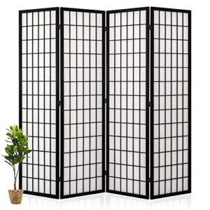 salfanre divider for room separation, 4 panel, japanese room dividers, folding shoji screen, 5.6 ft, black