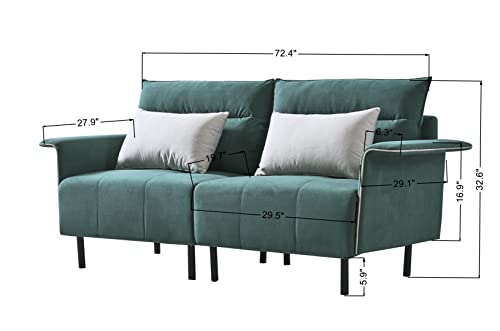 EMKK 71.6" L Loveseat, Mid Century Modern Love Seats Furniture, Adjustable Sofa-Bed Sleeper, Button Tufted Upholstered, Accent Recliner with 2 Couch Pillows for Living Room Home Bedroom, Brown