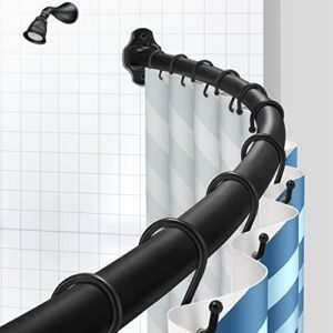 TENOVEL 12 pcs Black Double Sided Shower Curtain Hooks Black & Black Curved Shower Rod