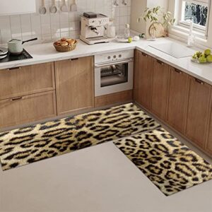 GUBIYU Gold Animal Print Area Rugs Runner Leopard Rug,Cheetah Print Rugs Super Absorbent Animal Print Carpet Non Slip Bathroom Rugs for Bedroom Living Room Teen Room Home Decor Set of 2 Kitchen Rugs