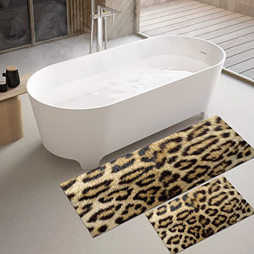 GUBIYU Gold Animal Print Area Rugs Runner Leopard Rug,Cheetah Print Rugs Super Absorbent Animal Print Carpet Non Slip Bathroom Rugs for Bedroom Living Room Teen Room Home Decor Set of 2 Kitchen Rugs