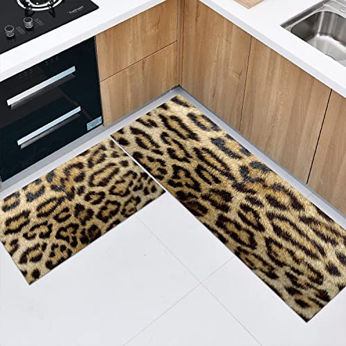 GUBIYU Gold Animal Print Area Rugs Runner Leopard Rug,Cheetah Print Rugs Super Absorbent Animal Print Carpet Non Slip Bathroom Rugs for Bedroom Living Room Teen Room Home Decor Set of 2 Kitchen Rugs