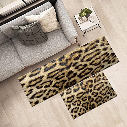 GUBIYU Gold Animal Print Area Rugs Runner Leopard Rug,Cheetah Print Rugs Super Absorbent Animal Print Carpet Non Slip Bathroom Rugs for Bedroom Living Room Teen Room Home Decor Set of 2 Kitchen Rugs