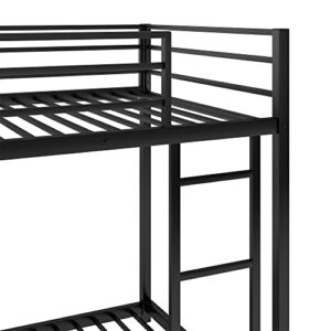 Twin Over Twin Metal Bunk Bed Frame with Safety Guard Rail and Ladder, Space-Saving, No Box Spring Needed, Noise Free (Black)