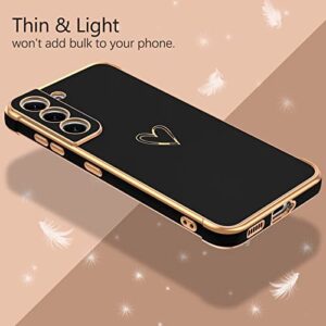 GUAGUA Compatible with Samsung Galaxy S21 FE 5G Case 6.4 Inch Slim Soft TPU Cover with Cute Heart Pattern for Women Girls Men Electroplated Shockproof Protective Case for Samsung S21 FE, Black