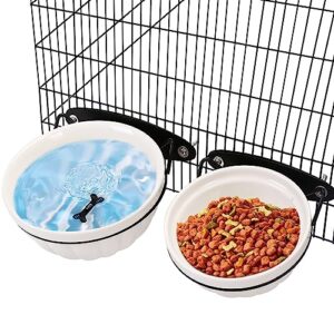 YECERCAN Dog Kennel Water Bowl, 2 Pack Ceramic Hanging Dog Crate Water Bowls No Spill, Removable Thick Tilted Cat Food/Water Bowls for Small Dogs, Cats, Rabbit, Guinea Pigs(5.7 * 2.4&4.7 * 2”)