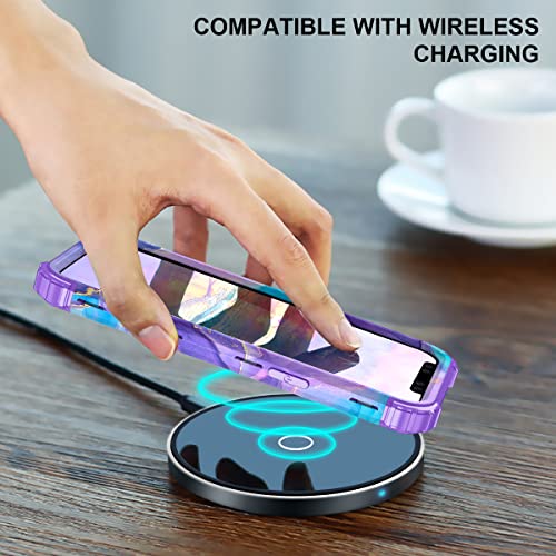 Hocase for iPhone 13 Case, with 2pcs Screen Protectors and 1pc Camera Protector, Shockproof Heavy Duty Soft Silicone Rubber+Hard PC Hybrid Protective Case for iPhone 13 (6.1") 2021 - Purple Meets Blue