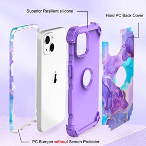 Hocase for iPhone 13 Case, with 2pcs Screen Protectors and 1pc Camera Protector, Shockproof Heavy Duty Soft Silicone Rubber+Hard PC Hybrid Protective Case for iPhone 13 (6.1") 2021 - Purple Meets Blue