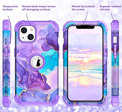 Hocase for iPhone 13 Case, with 2pcs Screen Protectors and 1pc Camera Protector, Shockproof Heavy Duty Soft Silicone Rubber+Hard PC Hybrid Protective Case for iPhone 13 (6.1") 2021 - Purple Meets Blue