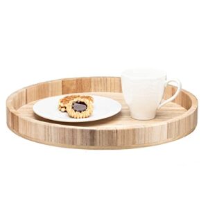 13 Inches Large Solid Wooden Serving Tray Round Tea Coffee Table Tray Snack Food Meals Serving Plate Kitchen Party Bar Server Breakfast Tray with Raised Edges Nature Wood Ottoman Tray