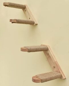 cat wall mounted shelf furniture,cat climbing shelves,with jute scratching for indoor cats four steps stairs,heavy duty wooden cats perch platform (big-right to left)