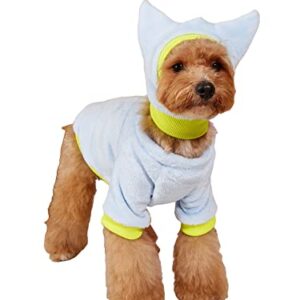 QWINEE 2Pcs Dog Plush Sweatshirt with Hat Set Lovely Dog Shirt Costume for Puppy Small Medium Dogs Kitten Cats Blue M