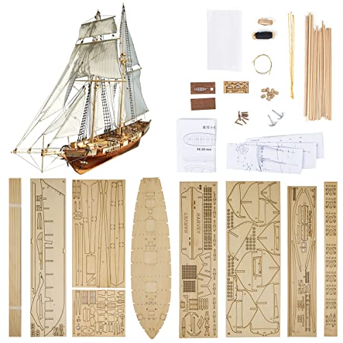 GAWEGM Ship Model Building Kits - Scale 1/96 Classics Antique Ship Model Harvey 1847 Wooden Sailboat DIY Hobby Boat