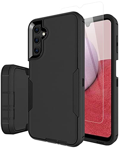 Dahkoiz for Samsung Galaxy A14 5G Case, with Tempered Glass Screen Protector and Dust-Proof Port Cover, Full Body Protection Rubber Cover Phone Case for Samsung Galaxy A14 5G, Black/Black