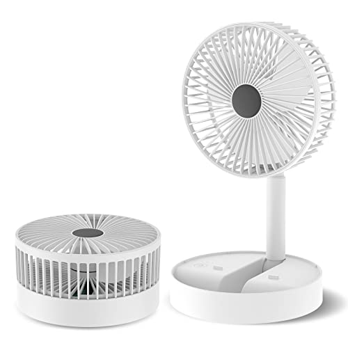 MAESHOP Portable Desk Fan 3 Speeds Wind Quiet Foldable Rechargeable Battery Operated USB Desktop Folding Fan For Office Trave Home Desk Outdoor Bedroom Trave，6.5-Inch (White)