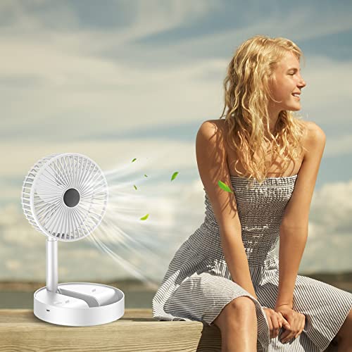 MAESHOP Portable Desk Fan 3 Speeds Wind Quiet Foldable Rechargeable Battery Operated USB Desktop Folding Fan For Office Trave Home Desk Outdoor Bedroom Trave，6.5-Inch (White)