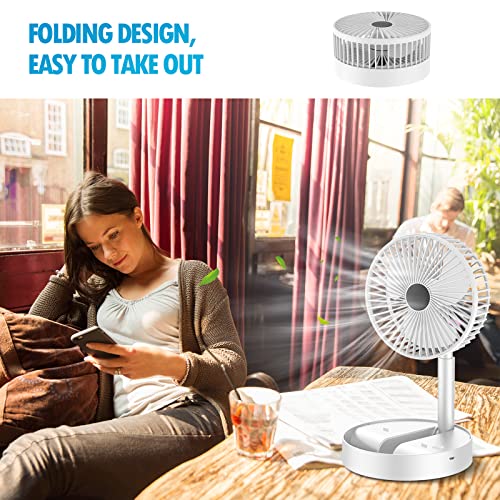 MAESHOP Portable Desk Fan 3 Speeds Wind Quiet Foldable Rechargeable Battery Operated USB Desktop Folding Fan For Office Trave Home Desk Outdoor Bedroom Trave，6.5-Inch (White)