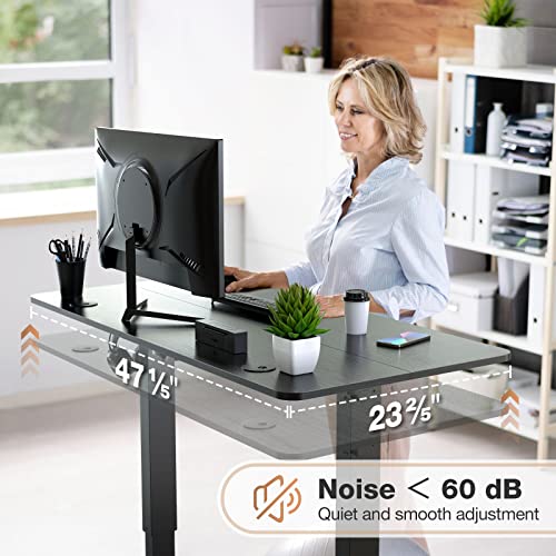 HappYard Height Adjustable Electric Standing Desk, 47 x 23 Inches Adjustable Desk w/ 4 Memory Button, Splice Board, 2 Hooks, 2 Outlet Boxes, Adjustable Height Computer Desk for Home Office, Black