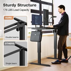 HappYard Height Adjustable Electric Standing Desk, 47 x 23 Inches Adjustable Desk w/ 4 Memory Button, Splice Board, 2 Hooks, 2 Outlet Boxes, Adjustable Height Computer Desk for Home Office, Black