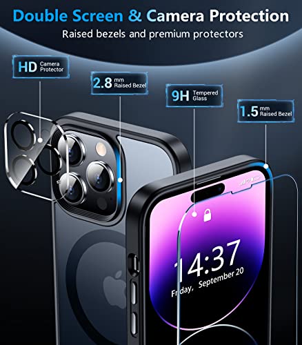 Temdan Magnetic Case for iPhone 14 Pro Max Case, [Compatible with MagSafe] [2Pcs Tempered Glass Camera Protector & Screen Protector] Slim Translucent Matte Shockproof Case for iPhone 14 ProMax Case