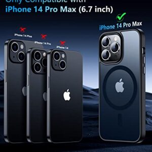 Temdan Magnetic Case for iPhone 14 Pro Max Case, [Compatible with MagSafe] [2Pcs Tempered Glass Camera Protector & Screen Protector] Slim Translucent Matte Shockproof Case for iPhone 14 ProMax Case