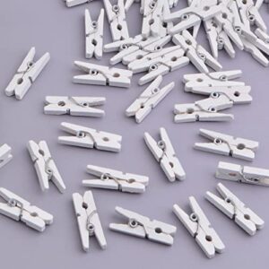 200pcs Mini White Utility Wood Photo Paper Clips Sturdy Small Wooden Clothespins Clothes Line Clips for Scrapbooking Crafts Display Hanging Decorative Pictures