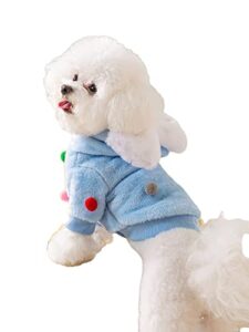 qwinee bow decor dog plush hoodie polka dot cute cat puppy costume small medium dog warm coat kitten hooded sweatshirt blue s