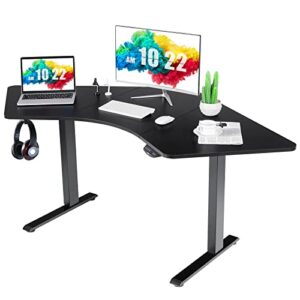 tangkula large l shaped dual motor standing desk, 72” electric height adjustable stand up desk with 3 memory positions, cable tray, hook, sit stand home office desk, corner standing desk