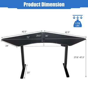 Tangkula Large L Shaped Dual Motor Standing Desk, 72” Electric Height Adjustable Stand Up Desk with 3 Memory Positions, Cable Tray, Hook, Sit Stand Home Office Desk, Corner Standing Desk