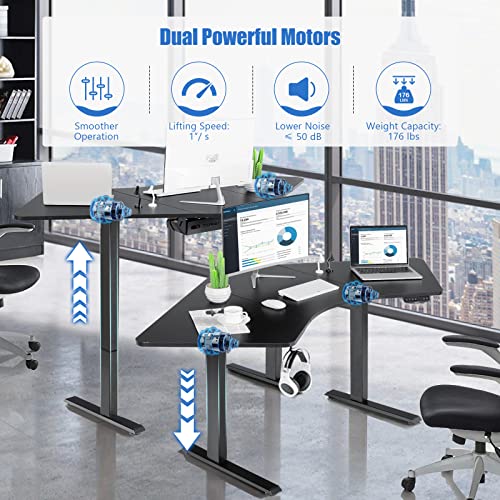 Tangkula Large L Shaped Dual Motor Standing Desk, 72” Electric Height Adjustable Stand Up Desk with 3 Memory Positions, Cable Tray, Hook, Sit Stand Home Office Desk, Corner Standing Desk