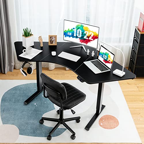 Tangkula Large L Shaped Dual Motor Standing Desk, 72” Electric Height Adjustable Stand Up Desk with 3 Memory Positions, Cable Tray, Hook, Sit Stand Home Office Desk, Corner Standing Desk