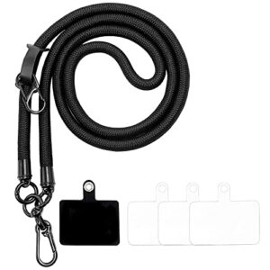 beritni cell phone lanyard, adjustable length crossbody universal nylon phone strap with patch, black