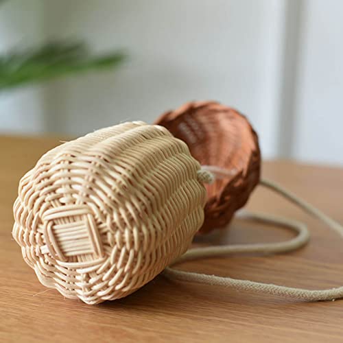 Mushroom Basket with Lid, Handwoven Rattan Storage Basket for Kids, Decorative Woven Basket for Shelf Organizer, Handcrafted Box with Rope for Baby Room Decor Desktop Photo Props Christmas Gift