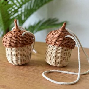 Mushroom Basket with Lid, Handwoven Rattan Storage Basket for Kids, Decorative Woven Basket for Shelf Organizer, Handcrafted Box with Rope for Baby Room Decor Desktop Photo Props Christmas Gift