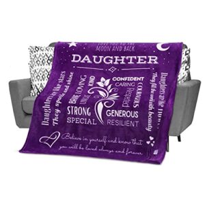 filo estilo daughter birthday gift from mom, dad or both parents, daughter blanket filled with words of encouragement, daughter gifts from mother or father, throw 60x50 inches (purple)