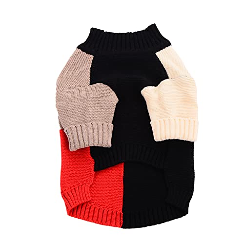 Kayto Dog Sweater, Long Sleeve Thermal Knitted,Dog Winter Clothes for Small Dogs Boy Girl, Pet Coat,Cat Sweatshirt Jacket Puppy Outfits Doggie (Large, Black with Red)