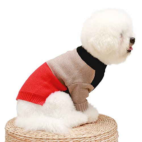 Kayto Dog Sweater, Long Sleeve Thermal Knitted,Dog Winter Clothes for Small Dogs Boy Girl, Pet Coat,Cat Sweatshirt Jacket Puppy Outfits Doggie (Large, Black with Red)