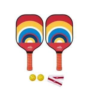 nettie pickleball co - pickleball paddle set of 2 | double pack | lightweight honeycomb core | includes 2 pickleball balls & 2 sweatbands | premium material (ashbury and ashbury)