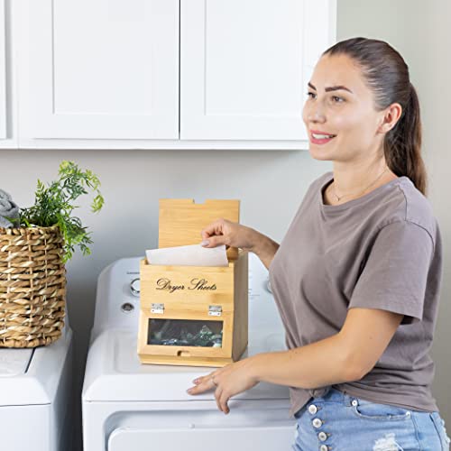 BoxetyBox Laundry Room Organization and Storage: Bamboo Container for Gel Pods and Dryer Sheets, Compatible with Tide and Gain Pods, Laundry Room Essential