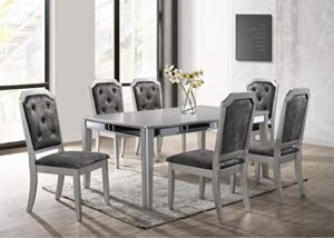 liveasy furniture dining table set for 6, kitchen & dining room sets with button tufted upholstered chairs and mirror tile edge (silver/grey)