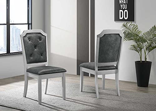 Liveasy Furniture Dining Table Set for 6, Kitchen & Dining Room Sets with Button Tufted Upholstered Chairs and Mirror Tile Edge (Silver/Grey)