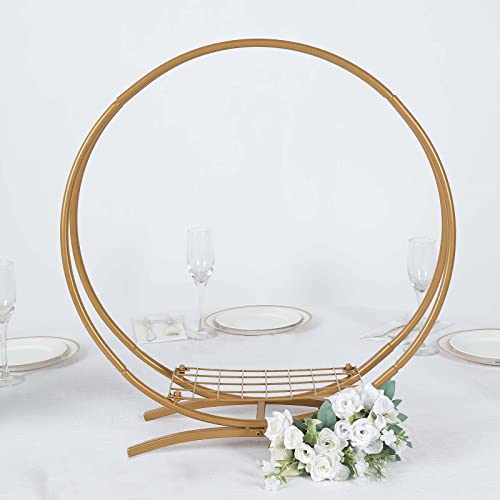 Efavormart 24" Gold Metal Double Frame Hoop Flower Table Centerpiece, Wedding Cake Display Stand