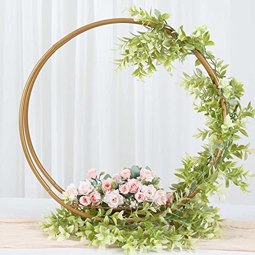 Efavormart 24" Gold Metal Double Frame Hoop Flower Table Centerpiece, Wedding Cake Display Stand