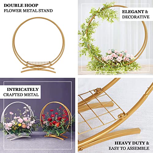 Efavormart 24" Gold Metal Double Frame Hoop Flower Table Centerpiece, Wedding Cake Display Stand