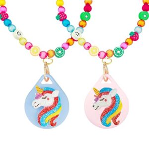 xeewen 2 pack cute unicorn airtag necklace holder for kids, kawaii necklace silicon case for apple airtag