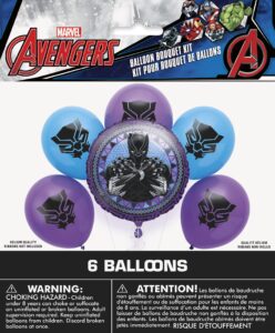 marvel avengers black panther balloon bouqet w/ 5 helium quality latex balloons and 1 foil balloon