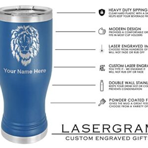 LaserGram 14oz Vacuum Insulated Pilsner Mug, Tiki Statue, Personalized Engraving Included (Dark Blue)