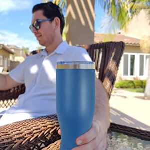 LaserGram 14oz Vacuum Insulated Pilsner Mug, Tiki Statue, Personalized Engraving Included (Dark Blue)