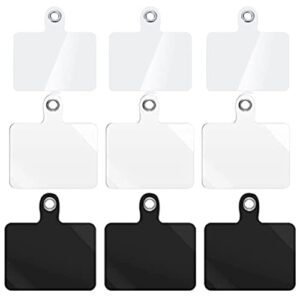 9pcs universal phone tether tab without adhesive, plastic phone lanyard patch for phone strap (white black and clear)